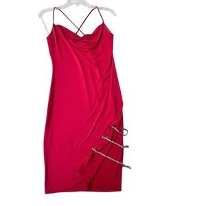 Red Spaghetti‎ Strap Rhinestone Mini Slip Dress M Satin Sexy Valentines Date